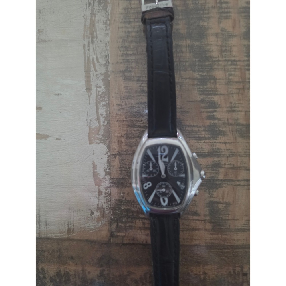 Citizen Eco-Drive Chronograph Watch Black Tonneau Dial Leather B612-S081121